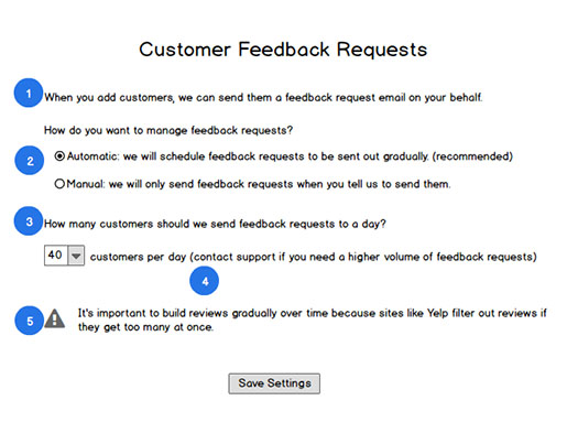Customer Email Settings wireframe